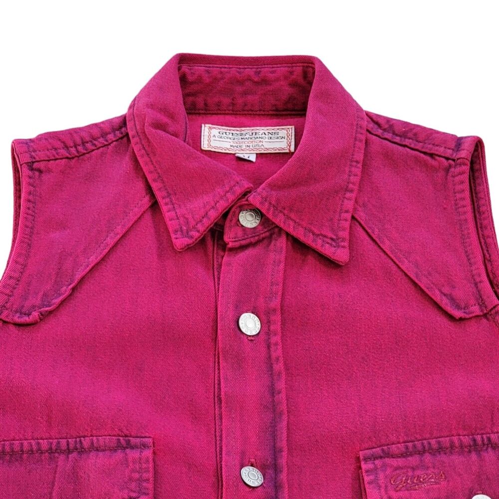 Vintage Guess Sleeveless Shirt Womens Medium Acid Wash Denim Pink Western USA‎ - Picture 3 of 14